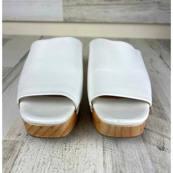Dolce Vita Women’s 8 Dorado White Leather Slip-On Wood Platform Clog Sandals - Picture 3 of 8